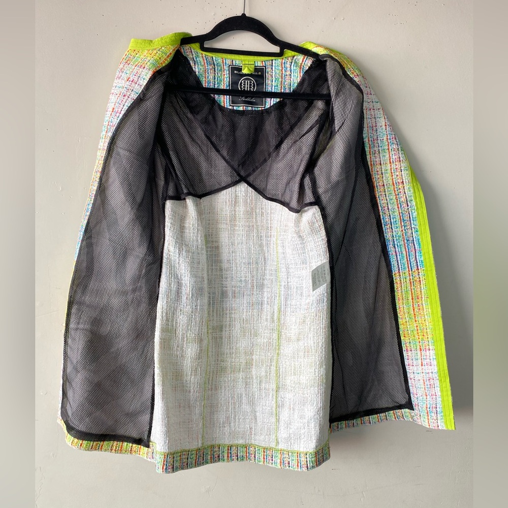 BLONDE No.8 STOCKHOLM Tweed Long Blazer Neon Trim Yellow Blue M Coat - Picture 10 of 16